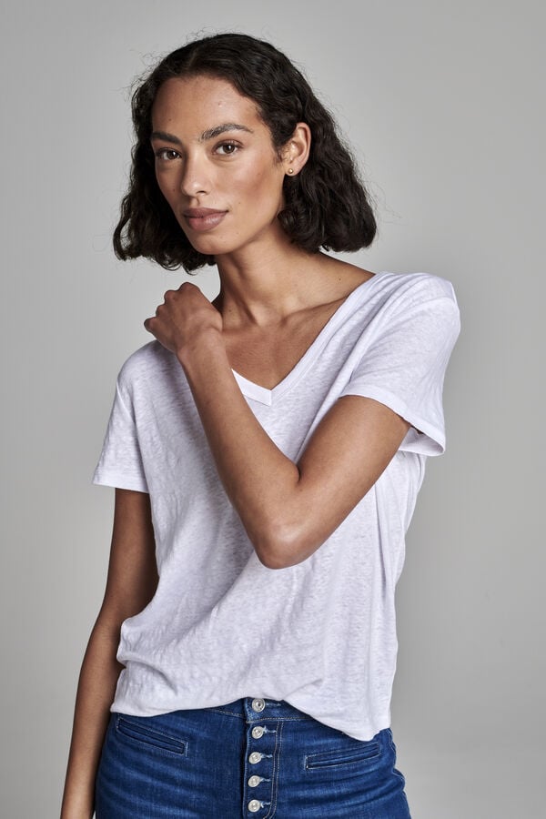 Relaxed fit linnen V-hals T-shirt