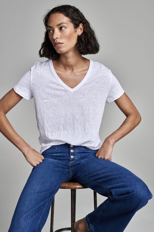 Relaxed fit linnen V-hals T-shirt image number 3