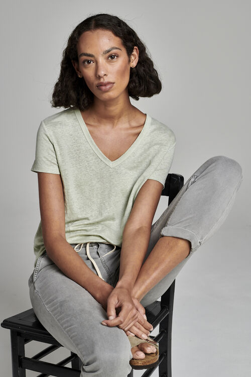 Relaxed fit linnen V-hals T-shirt