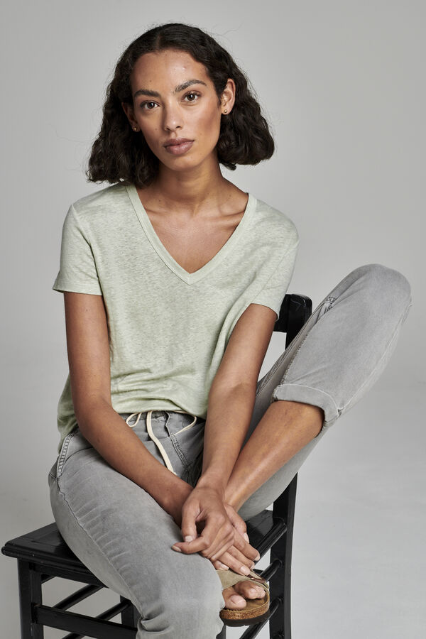 Relaxed fit linnen V-hals T-shirt