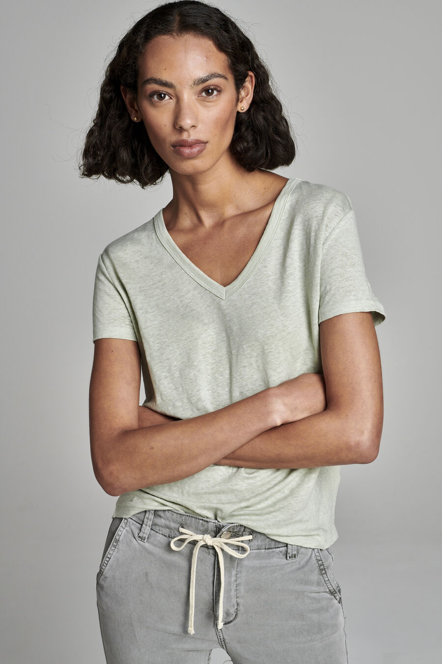 Relaxed fit linnen V-hals T-shirt image number 1