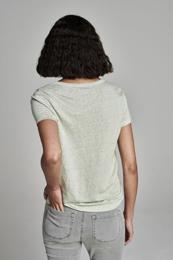 T-shirt décontracté en lin avec col en V image number 3