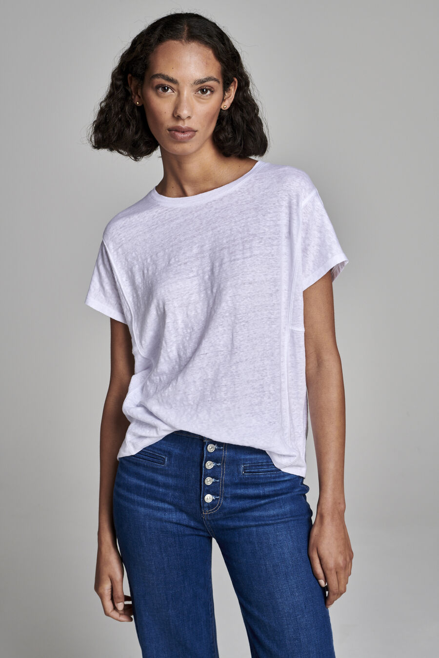 Linen T-shirt with side panel details image number 1