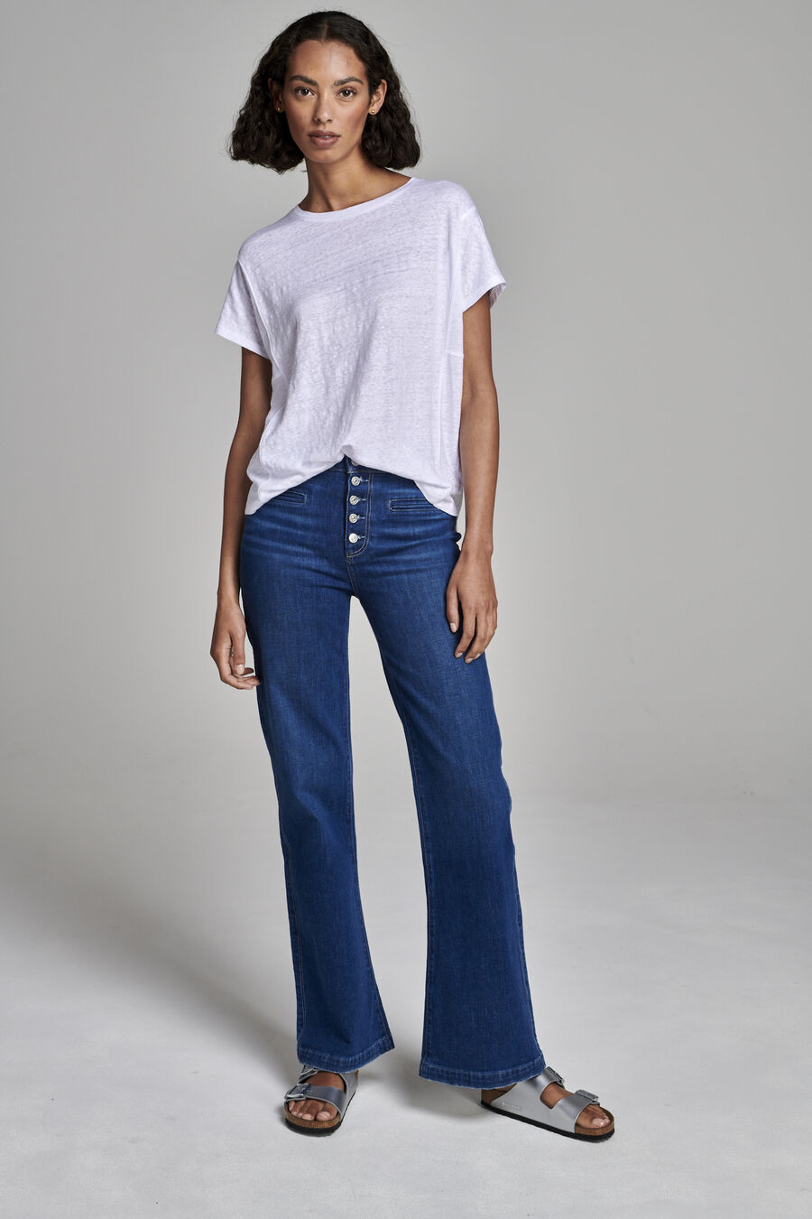 Linen T-shirt with side panel details image number 5