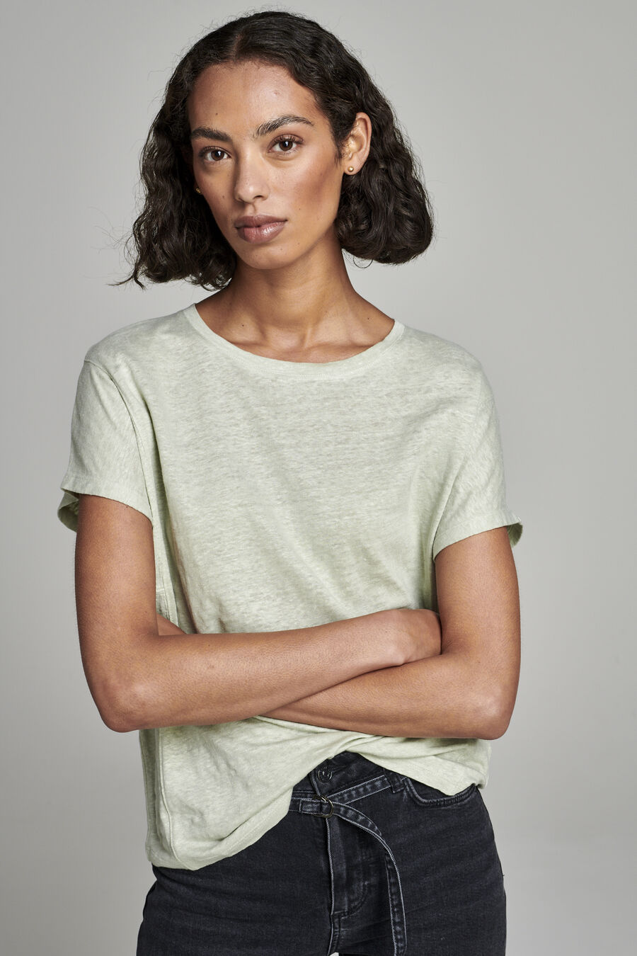 Linnen T-shirt met details opzij image number 1