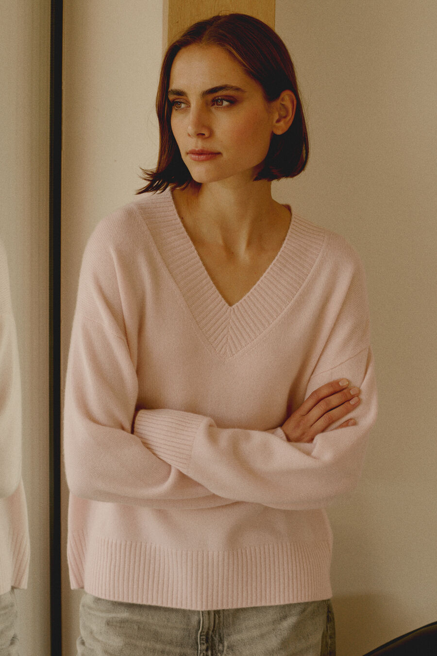 Deep V-neck organic cashmere sweater image number 0