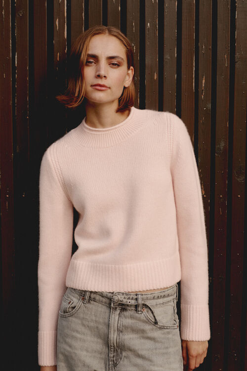 Chunky knit cashmere trui met hoge kraag