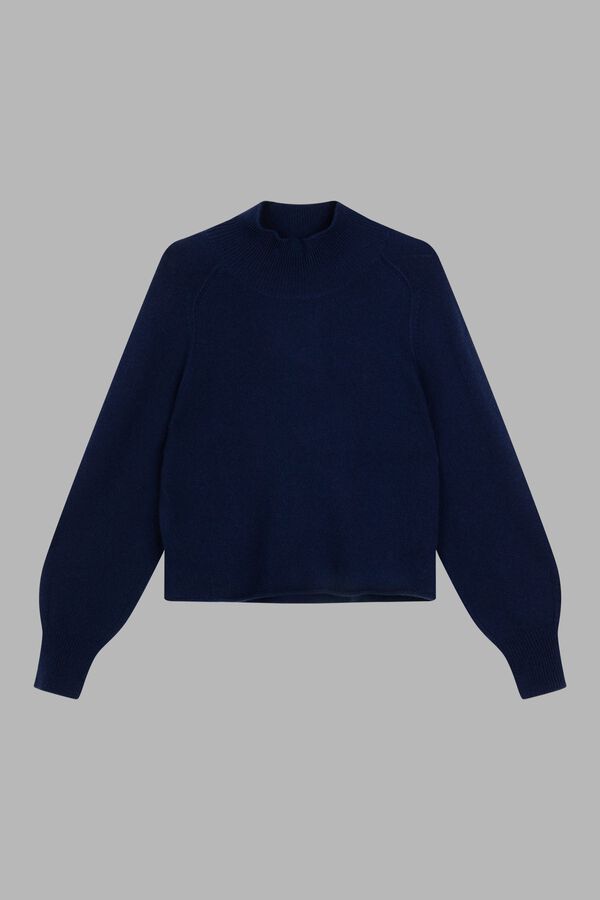 Puff sleeve stand collar cashmere sweater image number 0