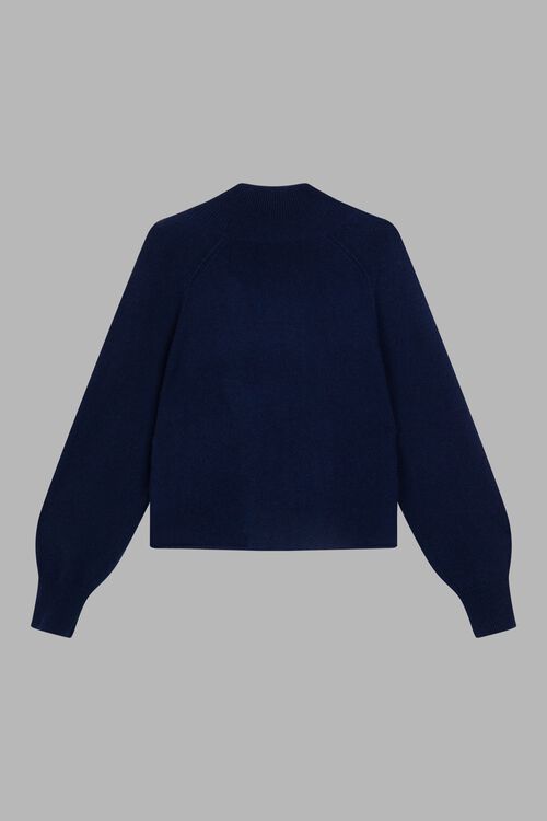 Cashmere trui met opstaande kraag en pofmouwen