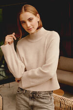 Wide sleeve stand collar cashmere sweater image number 1
