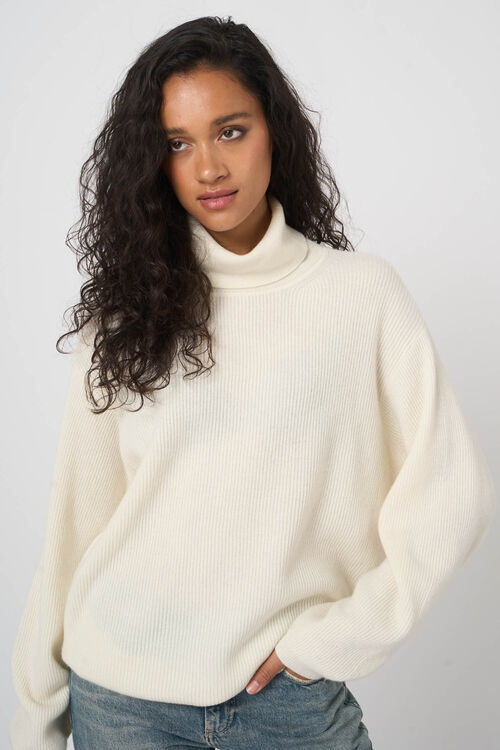 Oversized ribgebreide coltrui  van biologische cashmere