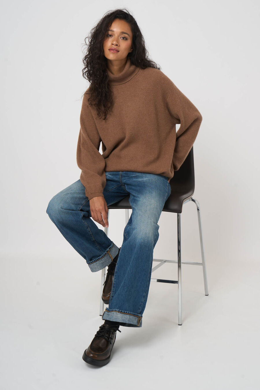 Oversized ribgebreide coltrui  van biologische cashmere image number 1