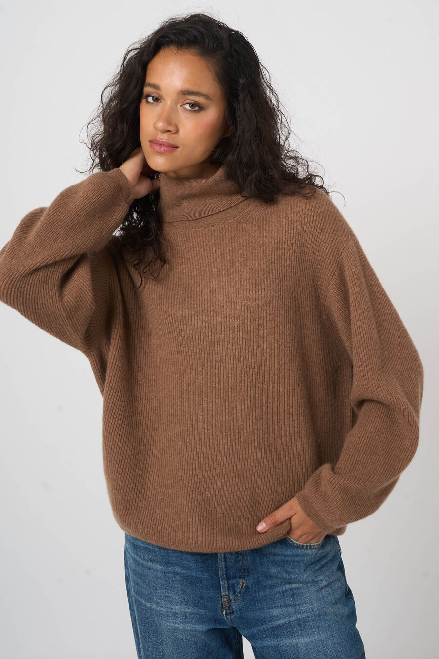 Oversized ribgebreide coltrui  van biologische cashmere image number 2