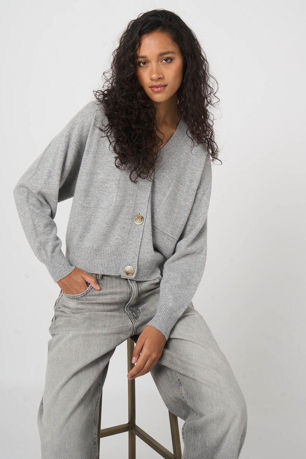 Cardigan col v sans couture en cachemire biologique image number 3