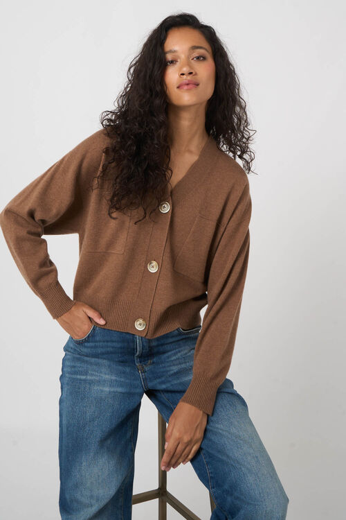 Seamless v-hals vest van organisch kasjmier