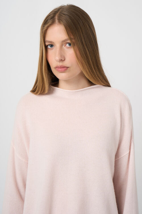 Cropped Kaschmirpullover mit Stehkragen