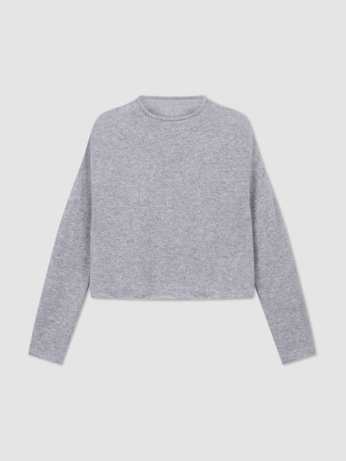 Cropped Kaschmirpullover mit Stehkragen
