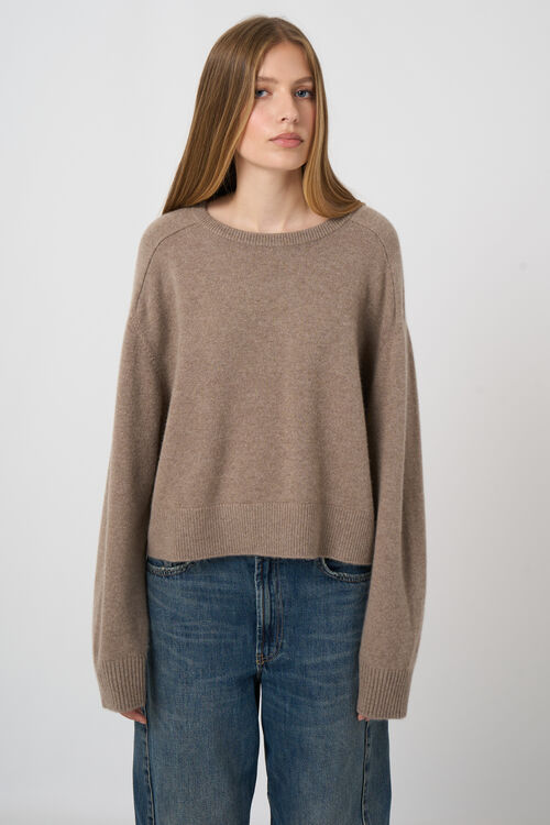 Boxy Kaschmirpullover mit Rundhalsausschnitt