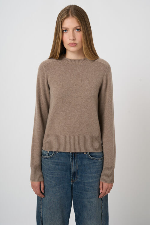 Cropped Kaschmirpullover mit Rundhalsausschnitt