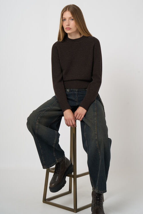 Cropped Kaschmirpullover mit Rundhalsausschnitt